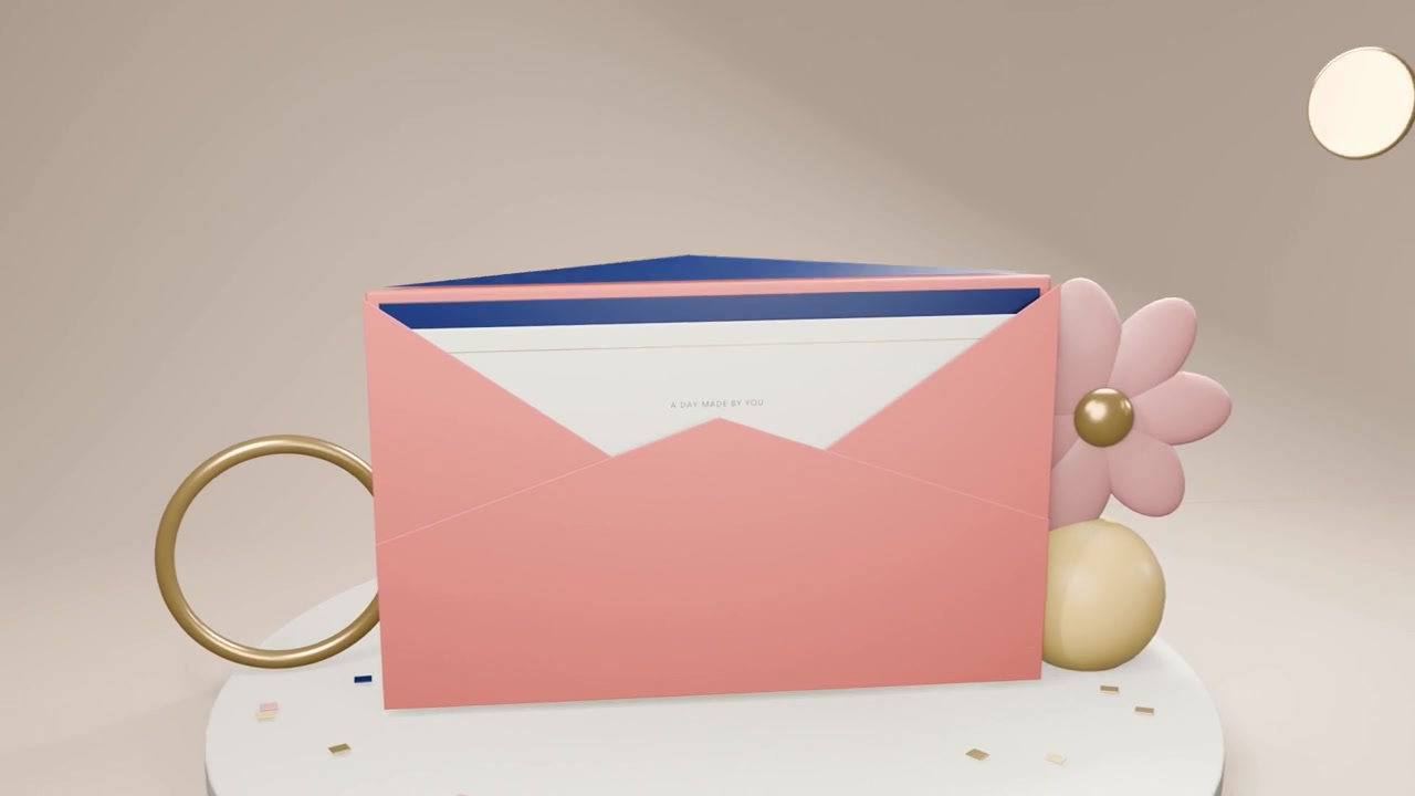 ピンクの封筒が開くTHE JOY LETTERの紹介場面
